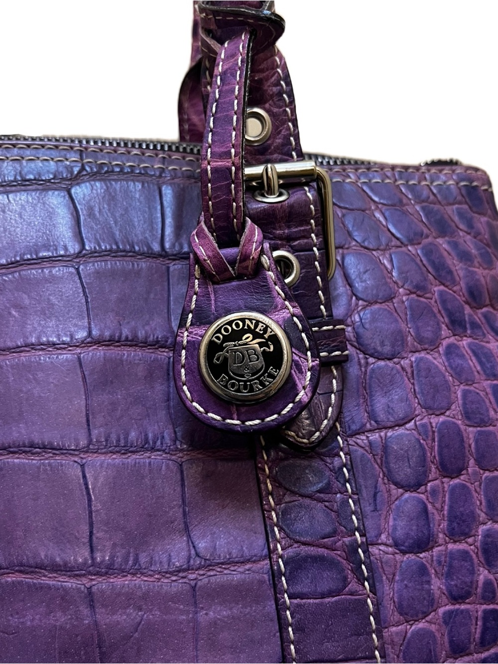 Dooney & Bourke Vintage Purple Nile Collection Crocodile Embossed Satchel - Picture 3 of 13
